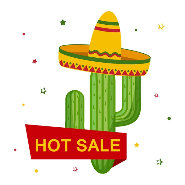 Cactus Sombrero Ribbon Inscription Hot Sale Vector Illustration — Stock Vector