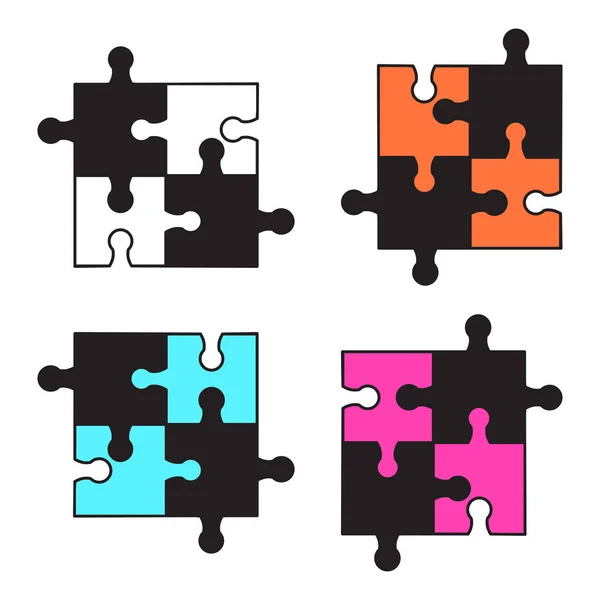 Set Colorful Puzzles Isolated White Background Vector Illustration — Stock Vector