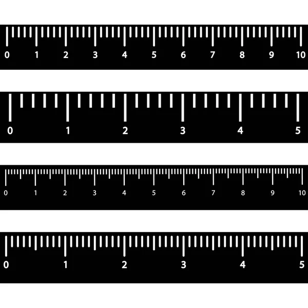 Satz Schwarzer Lineale Mit Weißer Skala Und Zahlen Vektorillustration — Stockvektor