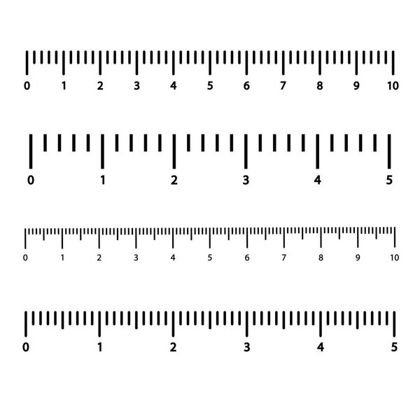 Черная шкала с цифрами для правителей. Различные единицы измерения. Векторная иллюстрация
