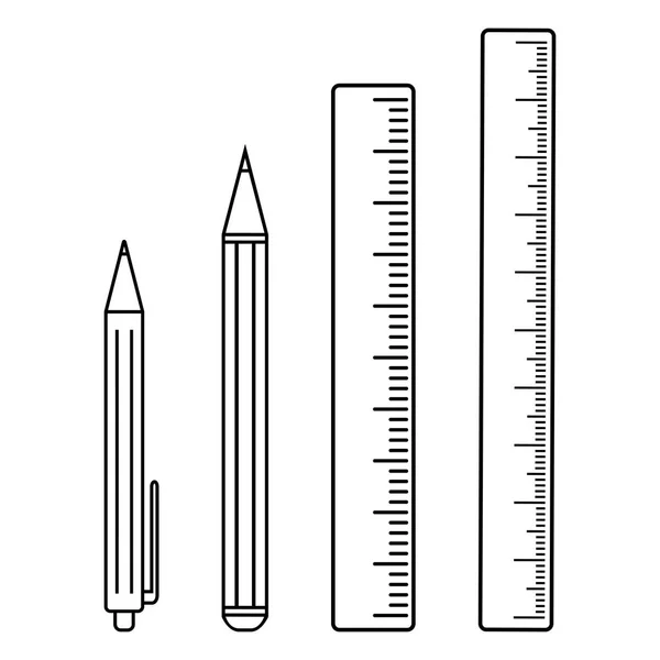 Reglas Bolígrafo Lápiz Diseño Del Esquema Ilustración Vectorial — Vector de stock