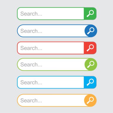 Renkli dizi arama çubukları, internet arama için şablon. Web arama alanı. Vektör çizim