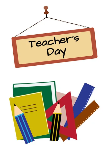 School Supplies Signboard Text Teacher Day Vector Illustration — Stock Vector