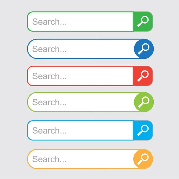 Gekleurde Set Zoekbalken Sjabloon Voor Internet Zoeken Web Zoekveld Vectorillustratie — Stockvector