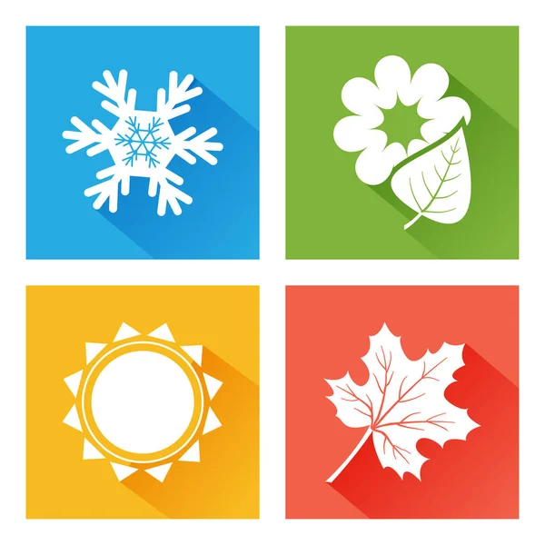 Seasons Icon Set Nature Blue Winter Snowflake Green Spring Flower — Stock Vector