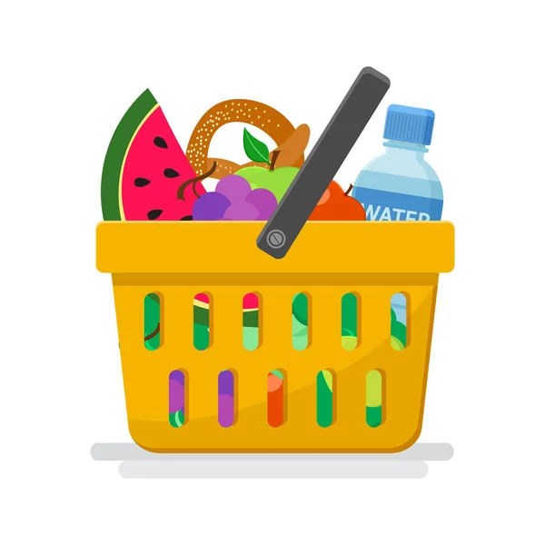 Supermarket Shopping Basket Groceries Vector Illustration — Stock Vector