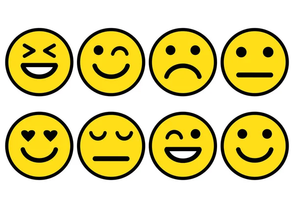 Emoticones Amarillos Emoticonos Icono Positivo Neutral Negativo Estado Ánimo Diferente — Vector de stock