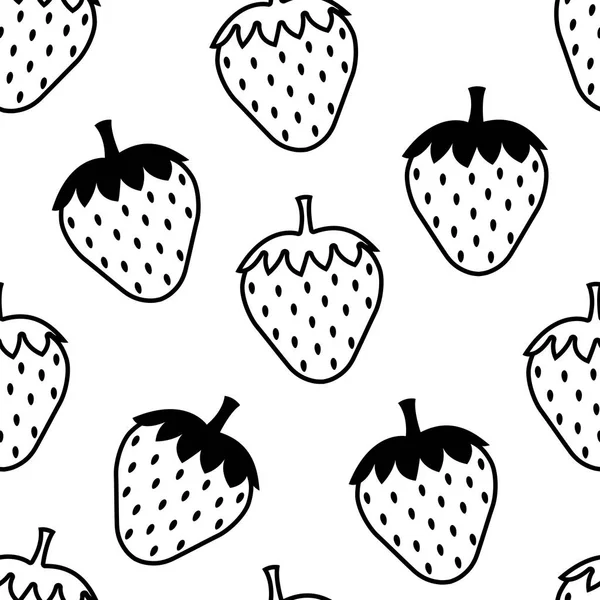 Modello Senza Cuciture Con Fragola Bianco Nero Illustrazione Vettoriale — Vettoriale Stock