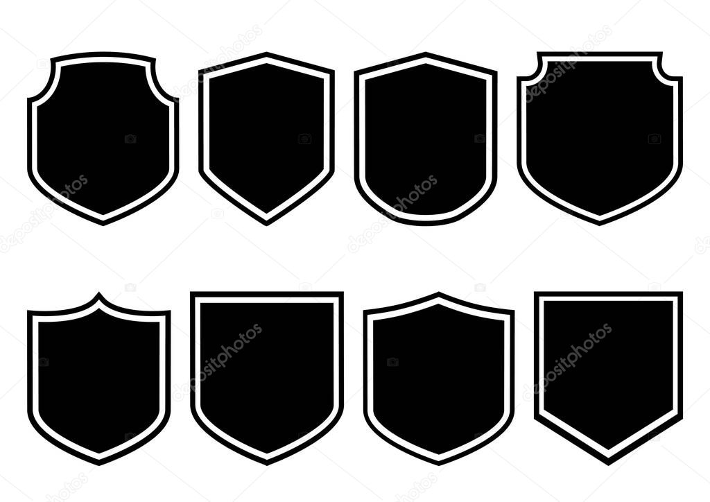 Shields collection. Black silhouette. Vector illustration