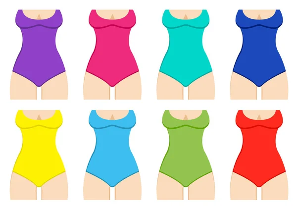 Conjunto Siluetas Femeninas Con Trajes Baño Colores Ilustración Vectorial — Vector de stock