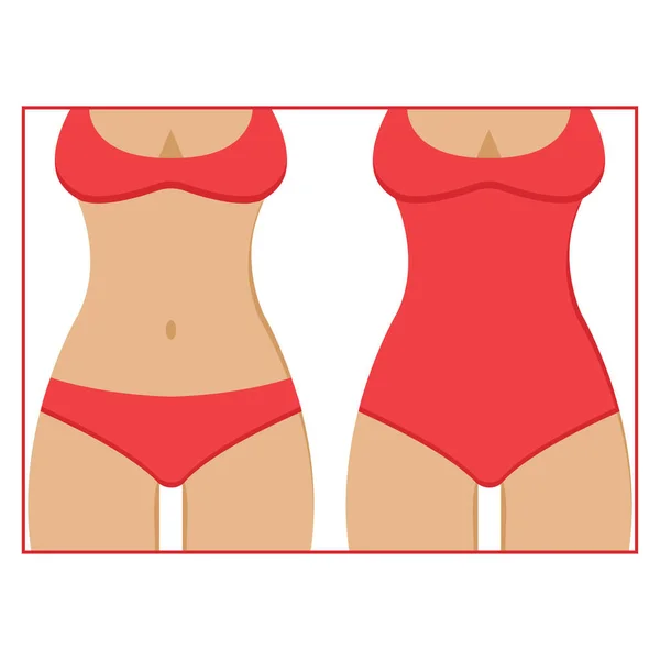 Sunburnt Female Silhouettes Red Swimsuits Vector Illustration — Stock Vector