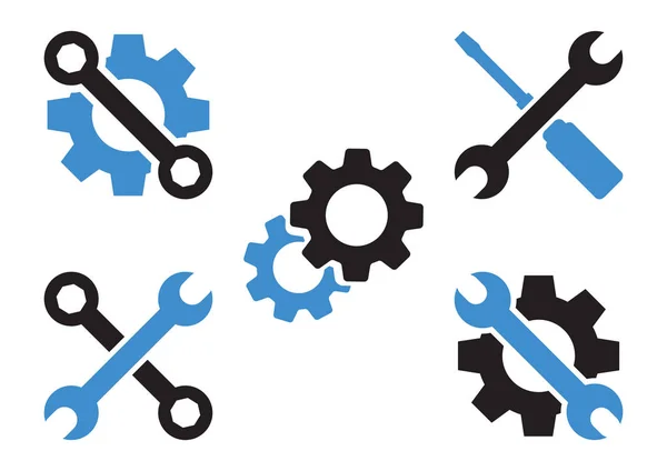 ツール アイコンの黒と青のセットです ベクトル図 — ストックベクタ