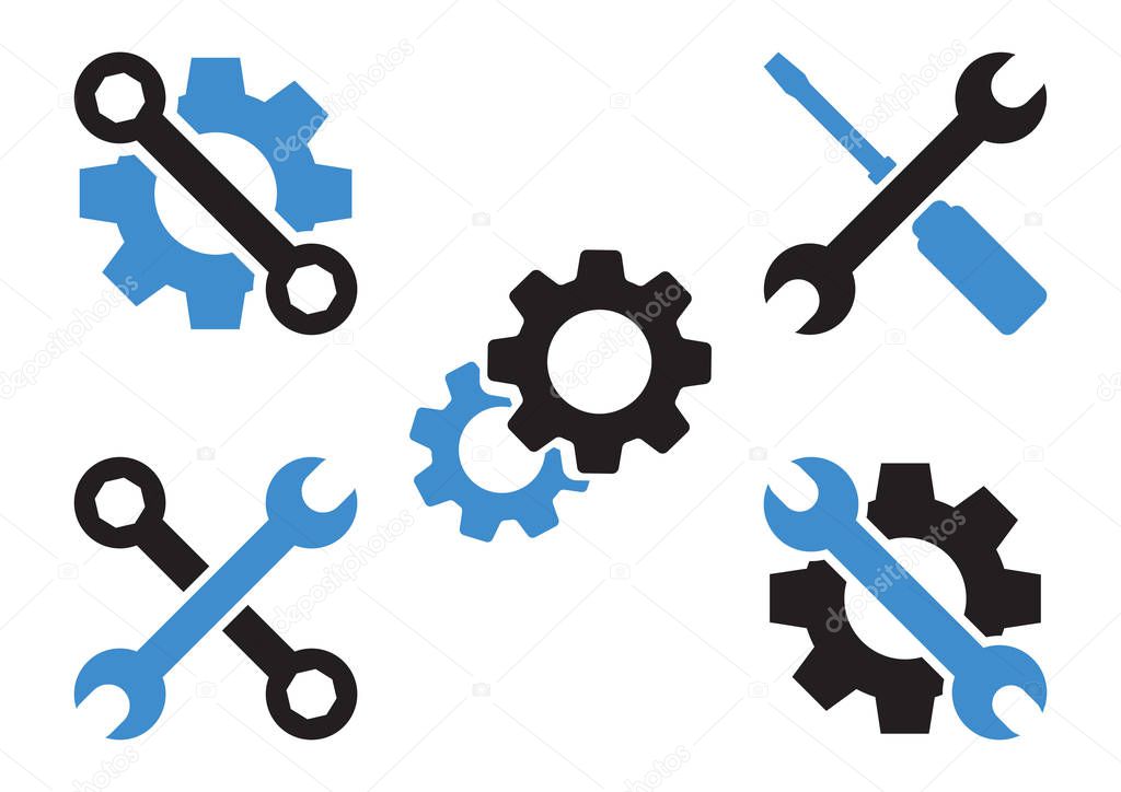 Black and blue set of tools icon. Vector illustration