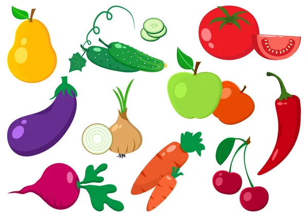 Set Vegetables Fruits Vector Illustration — Stock Vector