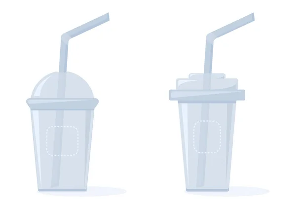 Jeu Gobelets Plastique Pour Liquides Avec Pailles Illustration Vectorielle — Image vectorielle