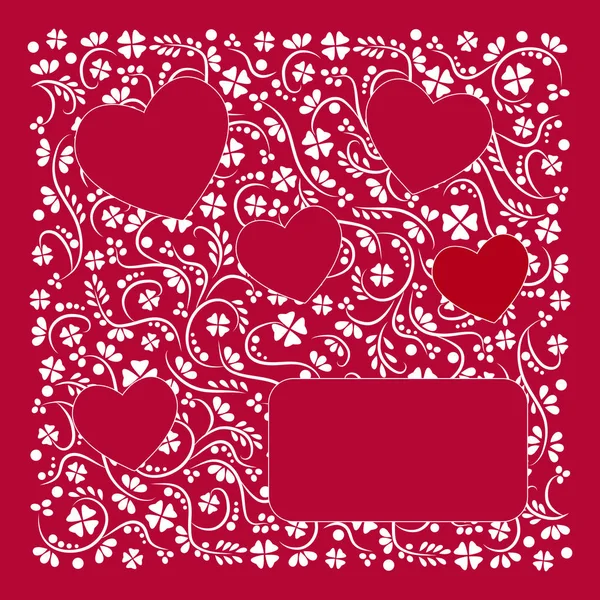 Walentynki Kartki Pocztowe Biały Ornament Czerwonym Tle Ilustracji Wektorowych — Wektor stockowy