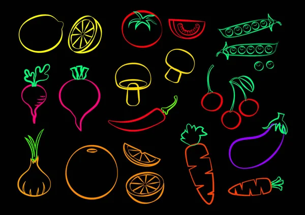 Ensemble Légumes Fruits Illustration Vectorielle Colorée — Image vectorielle