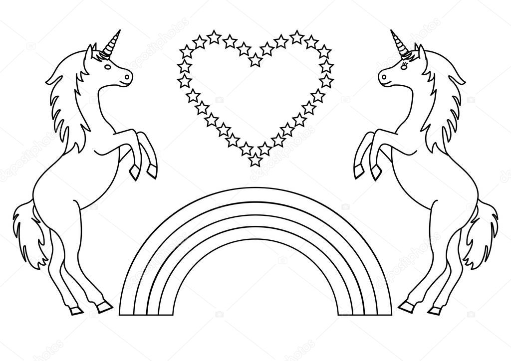 Unicornios Pareja Con Corazón Con Estrellas Arco Iris Página Para