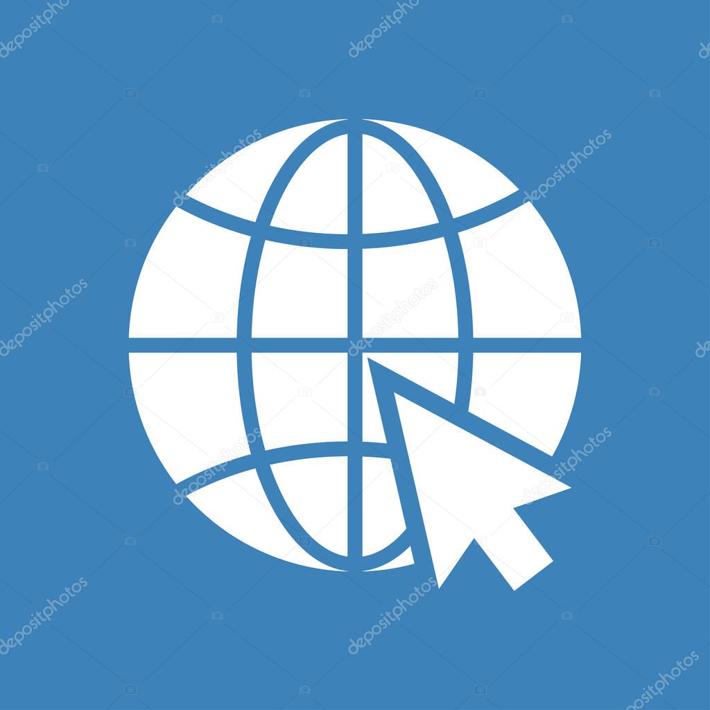 Website icon. White silhouette on blue background. Vector illustration
