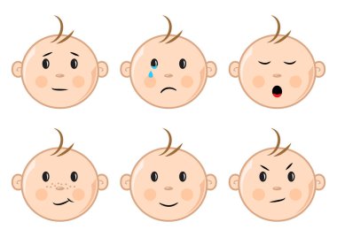 Çocukların farklı duygular ile karşı karşıyadır. Renkli küme. Vektör çizim