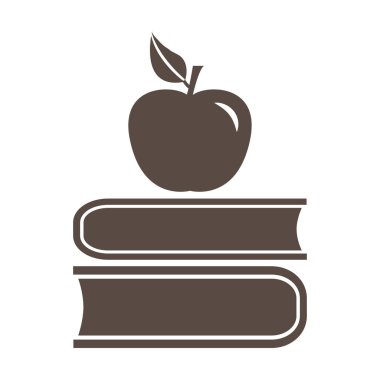 Kitap ve elma, kahverengi ve beyaz simgesi. Vektör çizim