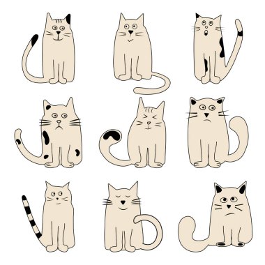 Renkli set karikatür kedi fikir farklı duygular, vektör çizim