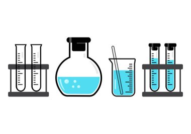 Kimyasal damarları ve şişe mavi sıvı ile. Vektör çizim