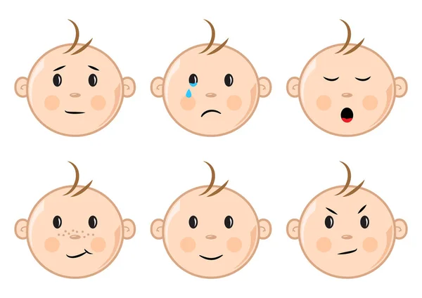 Gesichter Von Kindern Mit Unterschiedlichen Emotionen Farbset Vektorillustration — Stockvektor