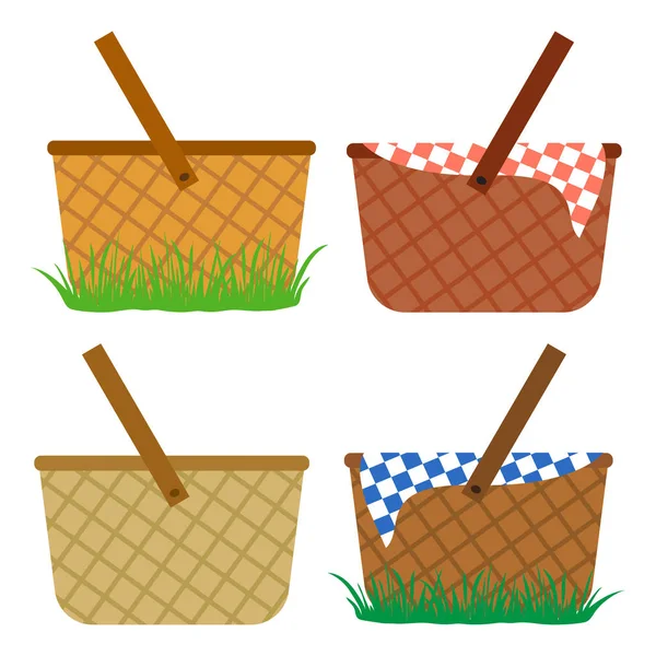 彩色的柳条篮套 篮子在草地上 一顿饭 矢量插图 — 图库矢量图片