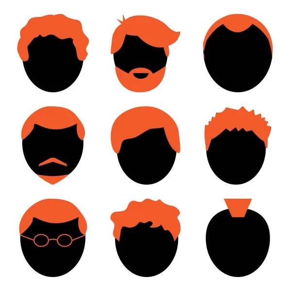 Conjunto Vectorial Hombres Avatar Silueta Negra Naranja — Archivo Imágenes Vectoriales