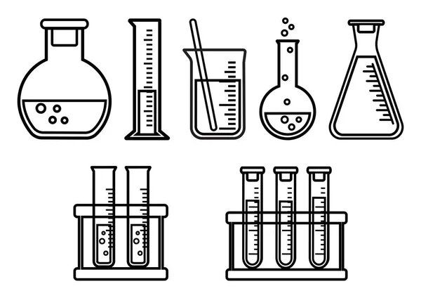 Setzen Chemische Gefäße Umrissgestaltung Vektorillustration — Stockvektor