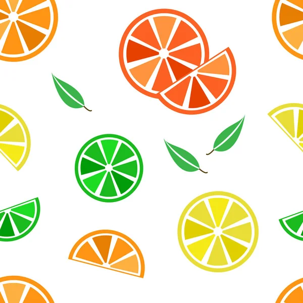 Kleurrijke Naadloze Patroon Met Citrusvruchten Bladeren Een Witte Achtergrond Vectorillustratie — Stockvector