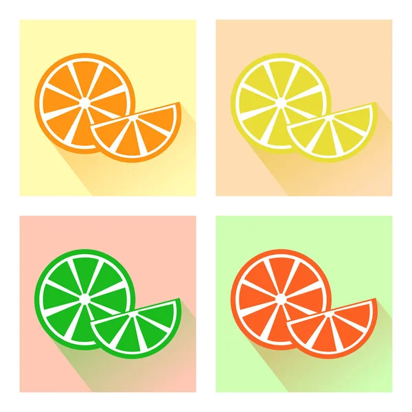 Gyümölcsök Színes Citrus Ikonok Beállítása Vektoros Illusztráció — Stock Vector