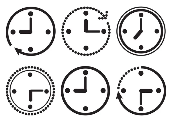 Установите Часы Значок Времени Контурный Дизайн Векторная Иллюстрация — стоковый вектор