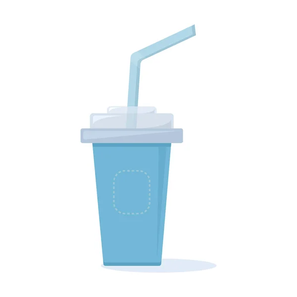 Tasse Plastique Bleu Avec Couvercle Paille Pour Café Thé Jus — Image vectorielle