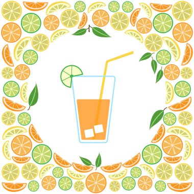 Renkli bardak suyu bir narenciye arka planda, vektör çizim