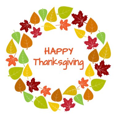 Renkli yuvarlak çerçeve ve arka plan sonbahar yaprakları için mutlu Şükran günleri. Vektör çizim