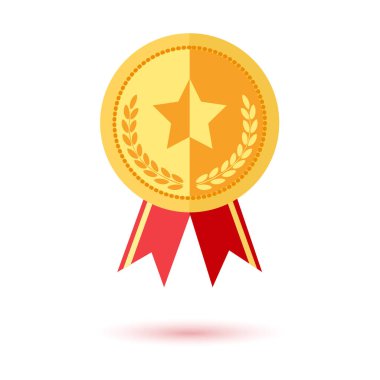 Altın ödül, kırmızı kurdele ile madalya. Vektör çizim