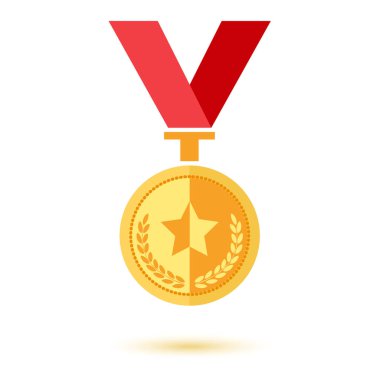 Altın ödül, kırmızı kurdele ile madalya. Vektör çizim