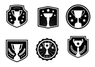 Siyah ve beyaz Ödülleri ve bardak, etiket, logo tasarım, vektör simgeleri