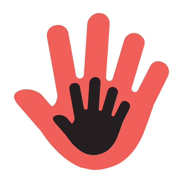 大人の手で子供の手 赤と黒のイラスト ベクトル図 — ストックベクタ