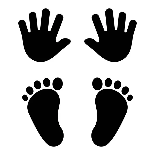 Empreintes Pieds Mains Bébé Silhouettes Noires Illustration Vectorielle — Image vectorielle