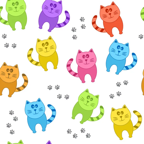 Colored Cats Paw Prints Seamless Pattern Vector — Stock Vector