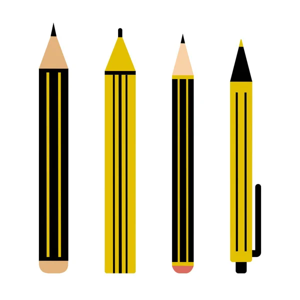 Ensemble Noir Jaune Crayon Marqueur Stylo Illustration Vectorielle — Image vectorielle