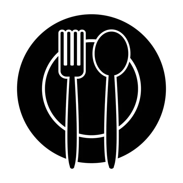 Fork Spoon Plate Black White Design Vector Illustration — Stock Vector