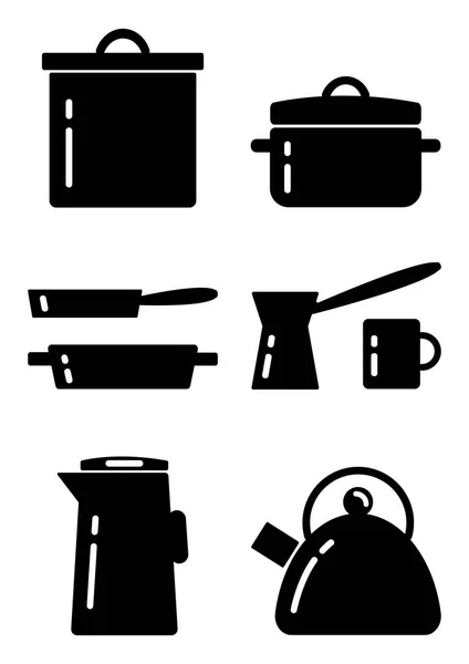 Ustensiles Cuisine Noir Blanc Set Vectoriel — Image vectorielle