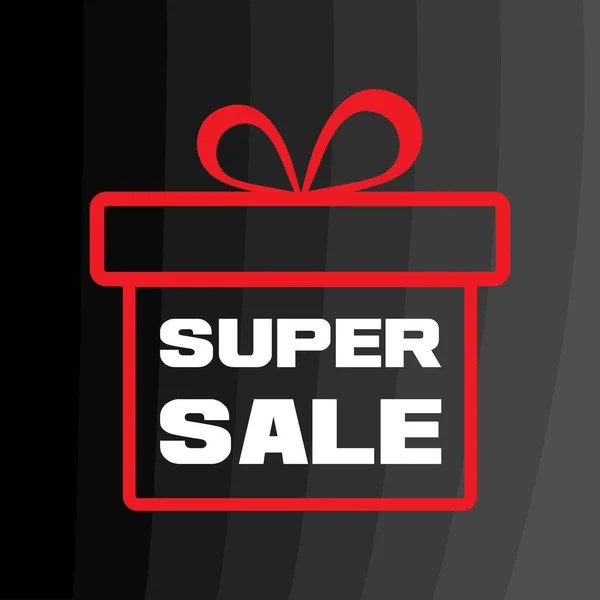 Белая Надпись Super Sale Красная Подарочная Коробка Черном Фоне Контурный — стоковый вектор