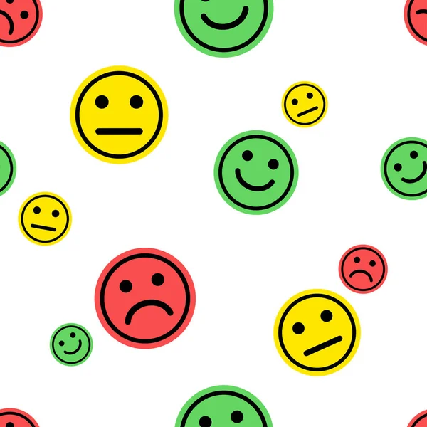 Emoji 表情无缝图案 黄色表情图释正面 中性和阴性的白色背景 不同的心情 矢量插图 — 图库矢量图片