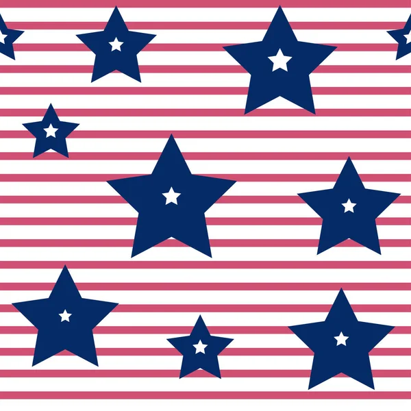 アメリカ合衆国 青と白の星 ベクトルの背景の独立記念日までカラフルなシームレス パターン — ストックベクタ