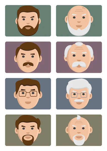 Люди Стареют Иконы Мужчины Молодых Старых Плоский Набор Цветном Фоне — стоковый вектор